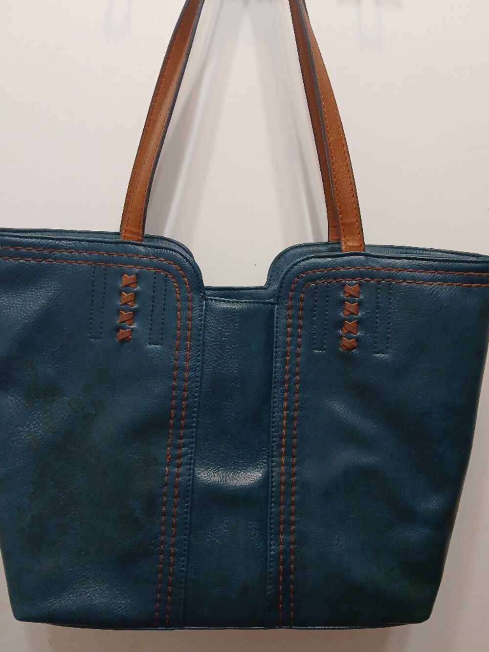 Women’s Teal Tote Bag with Tan Handles
